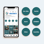 Mockup of how Rare TEXT Instagram Icons Pack TEAL look on Instagram Profile Highlight covers