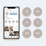 Mockup of how Taiao_TEXT_Instagram_Icons_Pack_BROWN look on Instagram Profile Highlight covers